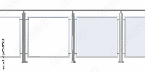 A series of blank illuminated light boxes with silver metal framing