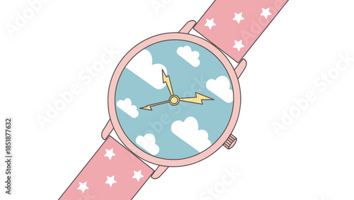 Cute cartoon watch with sky and star patterns