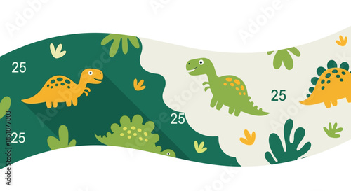 Cute Cartoon Dinosaurs in a Lush Jungle Landscape with Numbers.