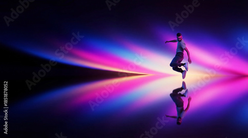 Man jumps through 3D tech light spectrum