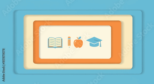 Education concept with book pencil apple and graduation cap.