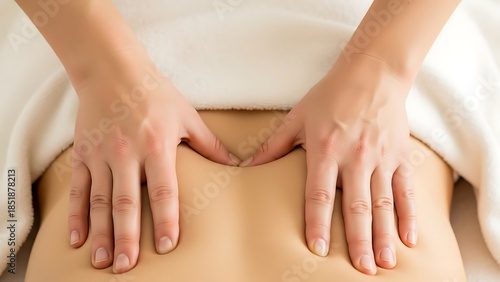 Hands Giving Lower Back Massage Keywords: massage, back massage, lower back, hands, spa