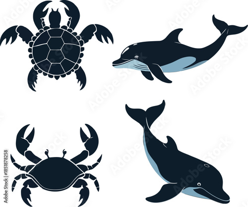 Sea Animals Vector Illustration Icon Set