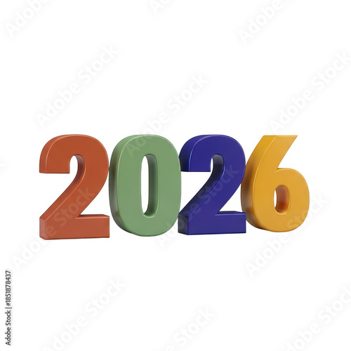 A shiny gold 3D number celebrating New Year 2026 as a festive holiday symbol
