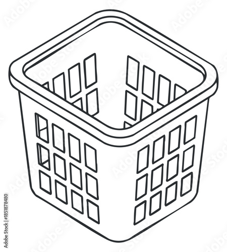 An outline illustration of a laundry basket in minimalist vector style, ideal for home organization and cleaning projects