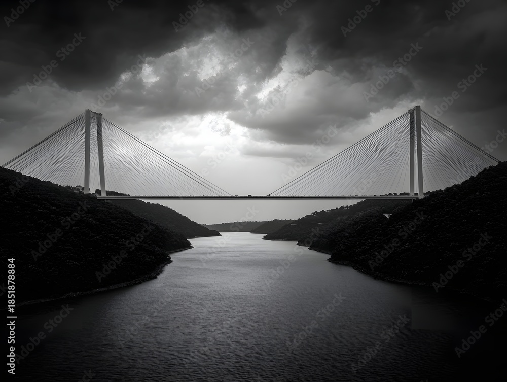 Obraz premium Bridge Over Water Under Dramatic Sky