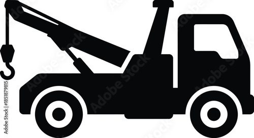 Tow Truck Silhouette Vector Illustration on White Background – Minimal Black Recovery Vehicle Design for Automotive, Transport, and Emergency Themes