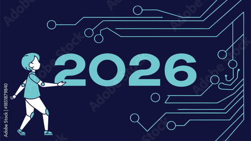 Cyberpunk 2026 New Year Banner with Futuristic Digital Tech Background