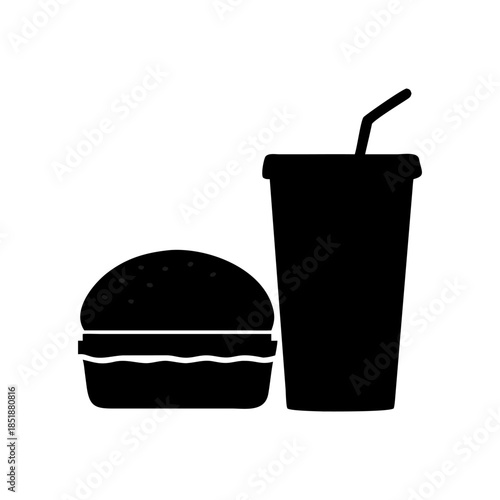 A burger and drink icon bold outline vector illustration design