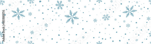 Blue snowflakes background, a banner of falling snowflakes on a transparent background. Vector illustration.