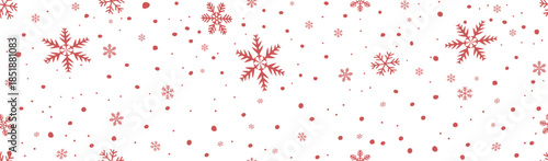Red snowflakes background, a banner of falling snowflakes on a transparent background. Vector illustration.