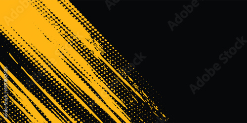 Dots pop art comics sport style vector illustration. Dots halftone yellow and black color pattern gradient grunge texture dots sport