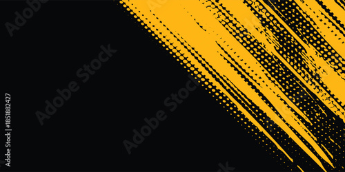 Dots pop art comics sport style vector illustration. Dots halftone yellow and black color pattern gradient grunge texture dots sport