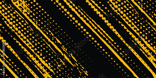 Dots pop art comics sport style vector illustration. Dots halftone yellow and black color pattern gradient grunge texture dots sport