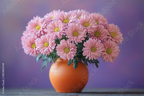 Wallpaper Mural Pink chrysanthemums in orange vase sit on a table Generative AI Torontodigital.ca