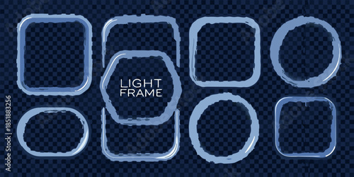 Collection of light blue rectangular and oval brushstroke style frames