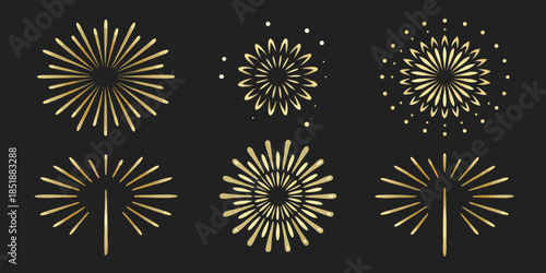 Golden fireworks display a collection of radiant bursts and sparkling celebrations