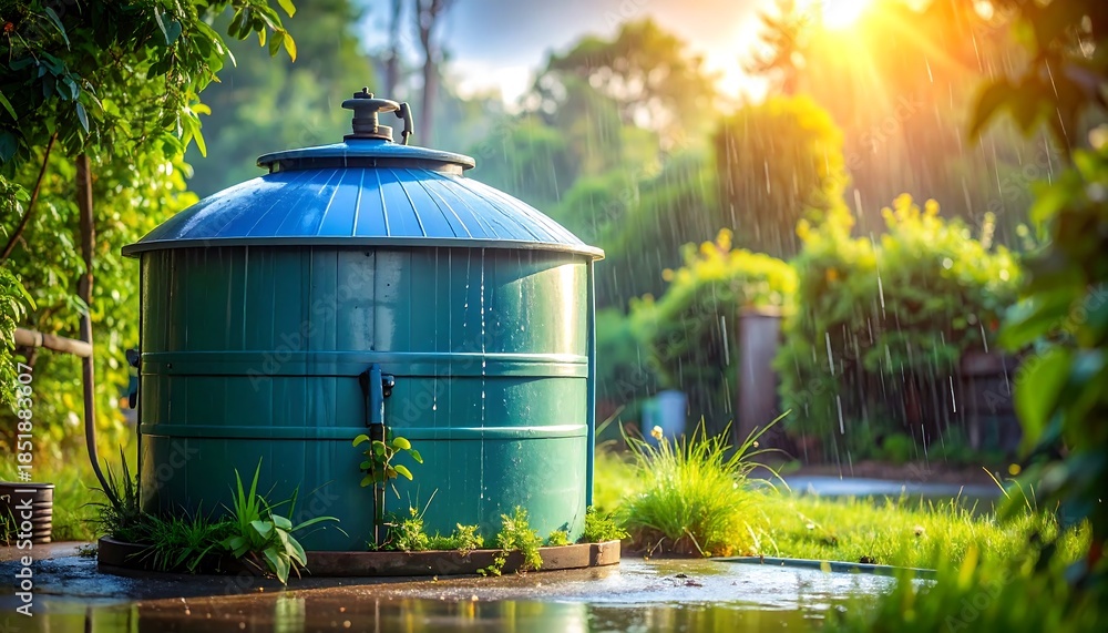 Fototapeta premium Water Tank in a Garden Setting.