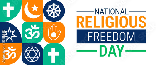 National Religious Freedom Day Geometric shape pattern background, banner, card or poster design template is observed every year during January, to raise awareness about the mission. Vector 