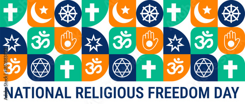 National Religious Freedom Day Geometric shape pattern background, banner, card or poster design template is observed every year during January, to raise awareness about the mission. Vector 