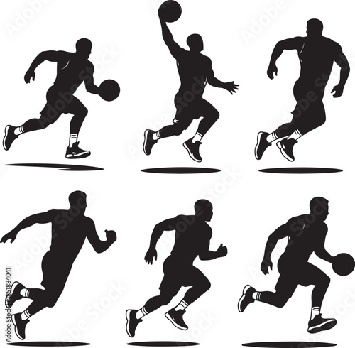 Dynamic basketball player actions in various poses isolated
