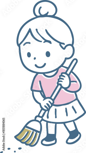 掃き掃除をしている女の子
Girl sweeping the floor