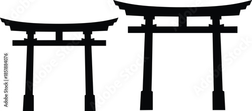 Torii gate silhouettes isolated on white background, traditional Japanese shrine architecture symbol illustration for culture, religion, travel, heritage design vector