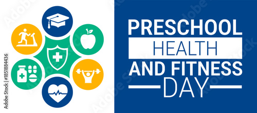 National Preschool Health and Fitness Day background, banner, card or poster design template is observed every year during January, to raise awareness about the mission. Vector illustration.