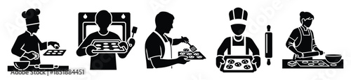 Collection of  baking cookies silhouette icon set. cooking vector icons illustration