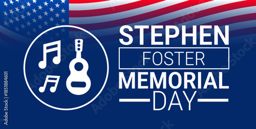 Stephen Foster Memorial Day background, banner, card or poster design template is observed every year during January, to raise awareness about the mission. Vector illustration.