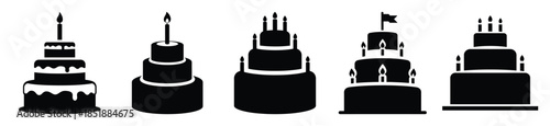 Collection of  birthday cake silhouette icon set. cooking vector icons illustration