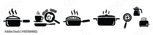 Collection of  breakfast cooking silhouette icon set. cooking vector icons illustration