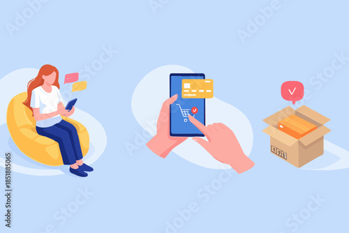 Delivery and shopping concept. Can use for web banner, infographics, hero images. Flat isometric modern vector illustration.
