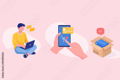 Delivery and shopping concept. Can use for web banner, infographics, hero images. Flat isometric modern vector illustration.