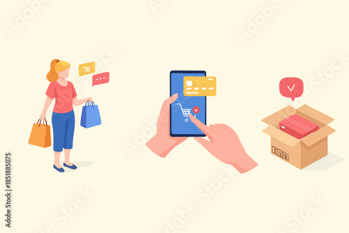 Delivery and shopping concept. Can use for web banner, infographics, hero images. Flat isometric modern vector illustration.