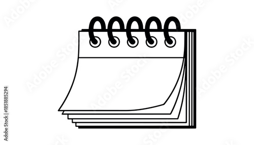 Black and white line of a spiral bound notepad with blank pages notebook writing