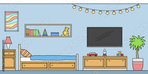 Children room graphic color home interior sketch illustration vector 