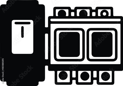 Silhouette of an old film camera and film reel Vector Illustration