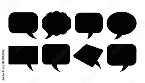 Black speech bubbles in various shapes and sizes on white background chat dialogue bubbles comment boxes
