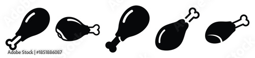 Collection of  chicken drumstick silhouette icon set. cooking vector icons illustration