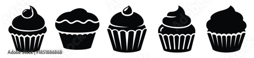 Collection of  cupcake silhouette icon set. cooking vector icons illustration