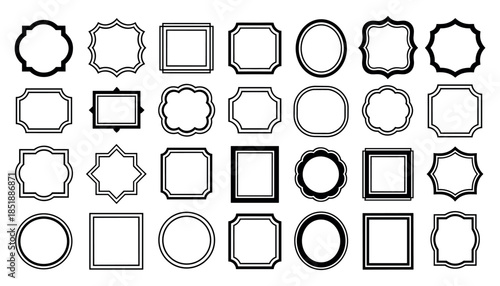 Collection of black and white decorative ornamental frames and borders in various shapes and styles