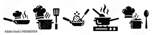 Collection of  dinner cooking silhouette icon set. cooking vector icons illustration