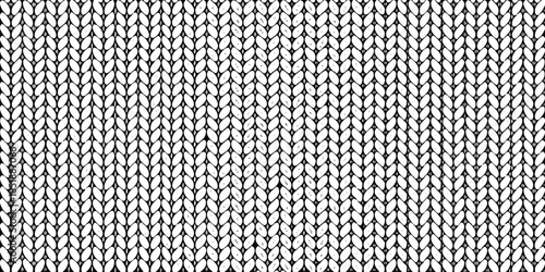 Detailed close up view of a black and white knitted fabric texture