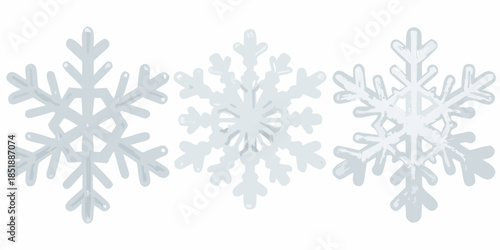 Three delicate white snowflakes displayed in a horizontal arrangement