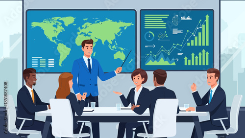 Business Professionals in Meeting with Graphs.