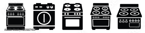 Collection of  electric stove silhouette icon set. cooking vector icons illustration