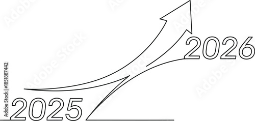 Yearly growth and progress illustrated by rising arrows from 2025 to 2026