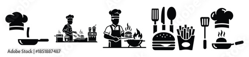 Collection of  fast food cooking silhouette icon set. cooking vector icons illustration