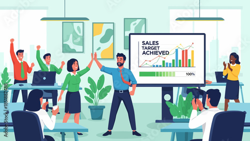 Business Team Celebrating Sales Success Together.